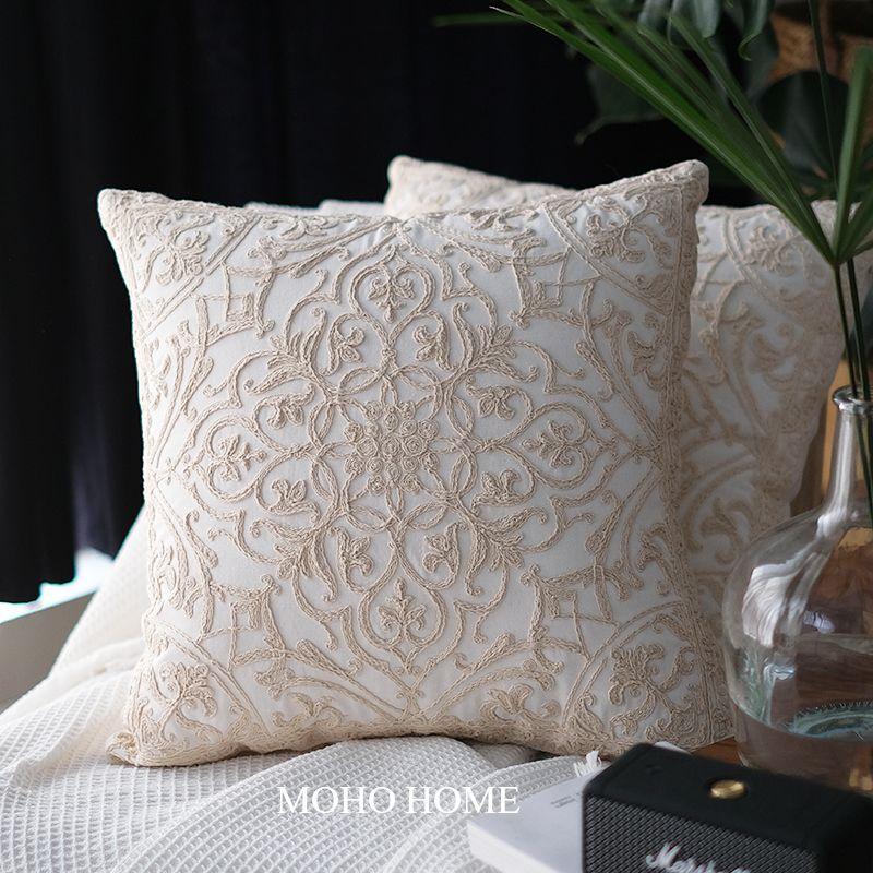 

Французская подушка Винтажная вышивка Диван Горячая ткань Beige 50cm × 50cm cushion cover