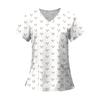 Women's Fashion Printed Short Sleeve V Neck Pattern Tops Pocket Working T-shirts