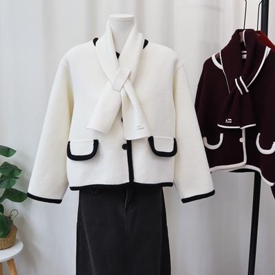 Mit Schal gestrickte doppelseitige Strickjacke Herbst und Winter neues Temperament Design Pulloverjacke Damen