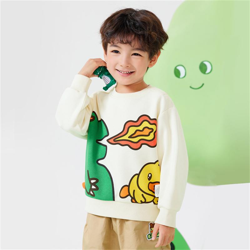 B. Duck Little Yellow Duck Children's Wear Boys' Round Neck Hoodie Spring Wear 2026 New Dinosaur Baby Top Trendy