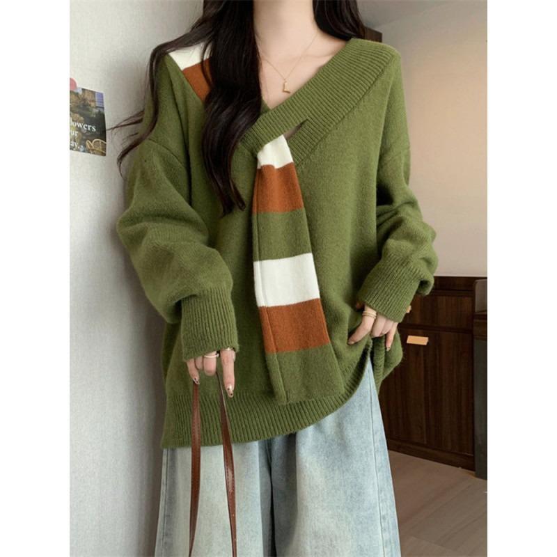 Lazy Chic Collar Sweater Women's Spring and Autumn New Pullover Skinny Knitted Sweater Milk Top