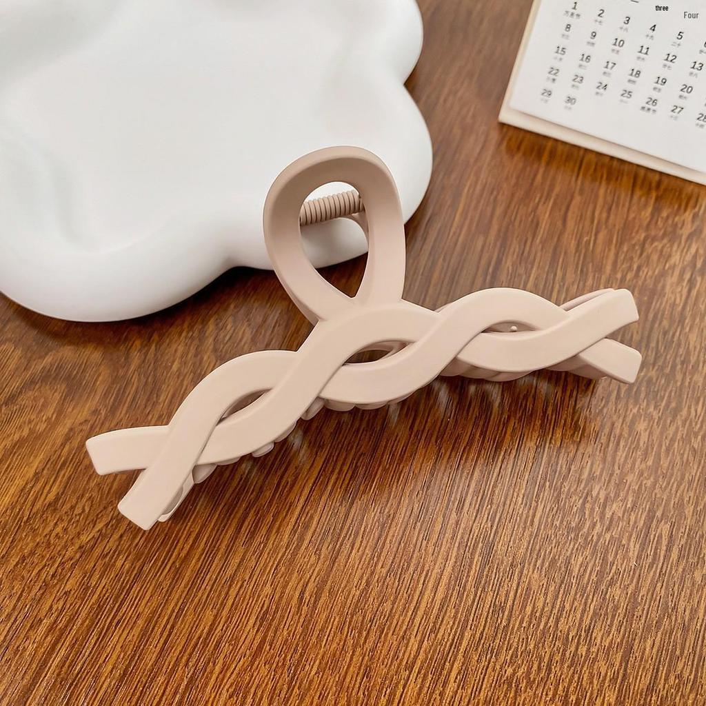 Milk Tea Color Large Hair Claw - Korean Style Fashionable Hollow Out Shark Clip for Women's Updos