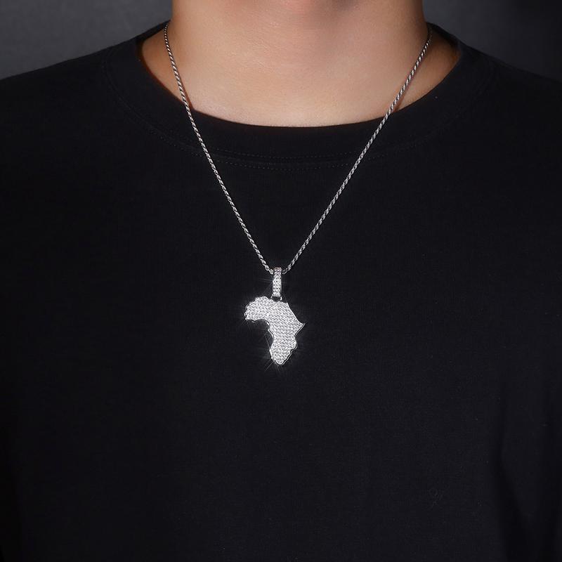 Africa Map Pendant Moissanite Necklace Hip Hop Style 925 Silver 18K Gold Plated Gift Jewelry Moissanite Necklace Collection