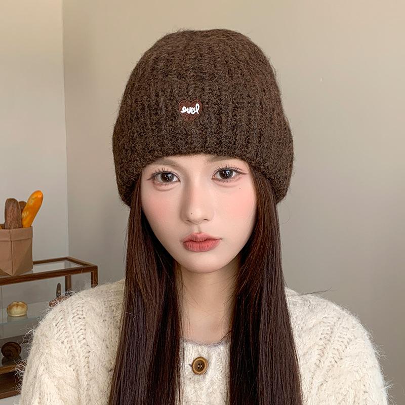 Love Knitted Hat Autumn and Winter Thickened Face Small Cold Hat Outdoor Warm Versatile Ear Protection Pullover Hat Versatile Woolen Hat