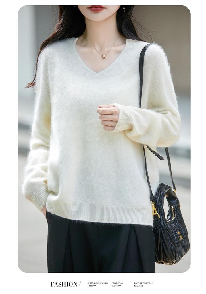 Autumn/Winter 2026 Cashmere Wool V-Neck Knitwear: Long Sleeve Solid Color Soft Sweater Top