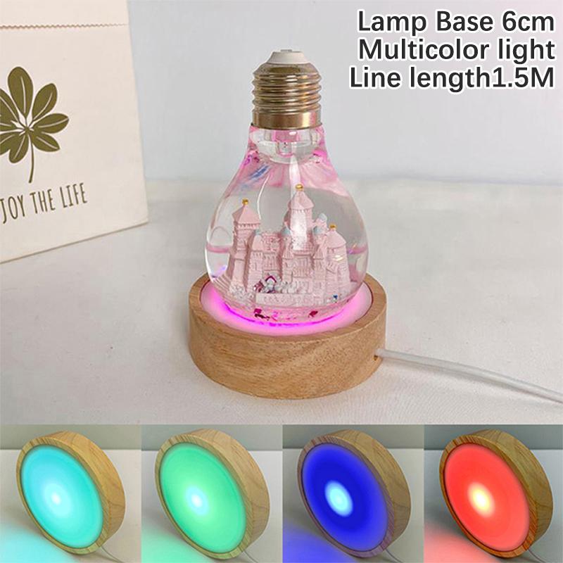 Round Wooden Led Night Light Base Display Stand For Crystals Glass Ball Decor