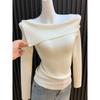 Temperament One-word Shoulder High-end Knitted Bottoming Shirt Women's Spring Slim-fit Spice Girl Long-sleeved Top Lazy Sweater