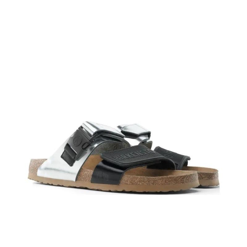 Birkenstock Rotterdam Unisex Leather & PU Soft Comfort Thick-Slide Sandals Black Silver 1014807 46
