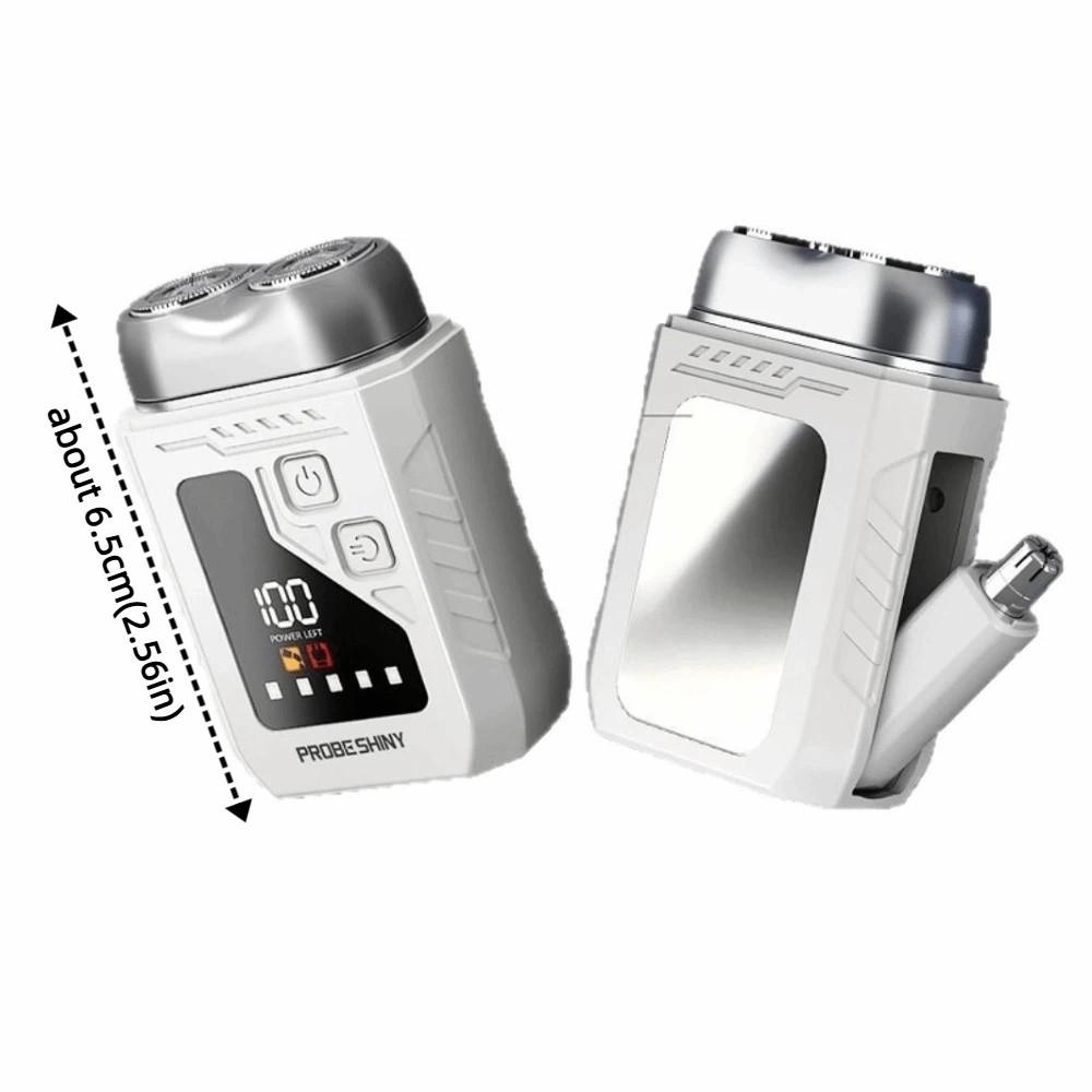 2in1 Mini Electric Shaver Digital Display Portable Rotary Razor Smart Nose Hair Clipper  Travel Use