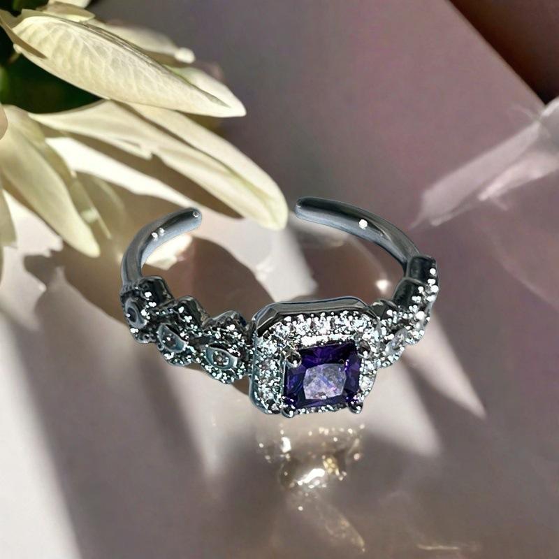 Lila Diamant Lila Romantischer Zirkon Geometrischer Öffnungsring Süße Coole Babes Y2K Nischen Design Leichter Luxus Farbiger Schatzring