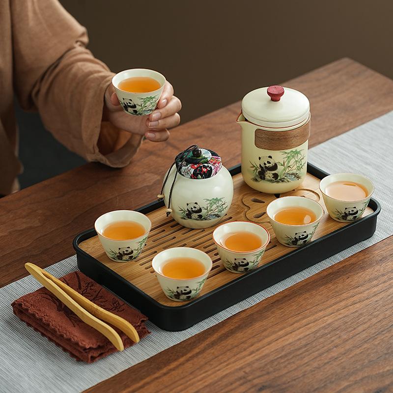 Guochao Mengqu Panda Kung Fu Tea Set Office Teapot Household Living Room High-end Teacup