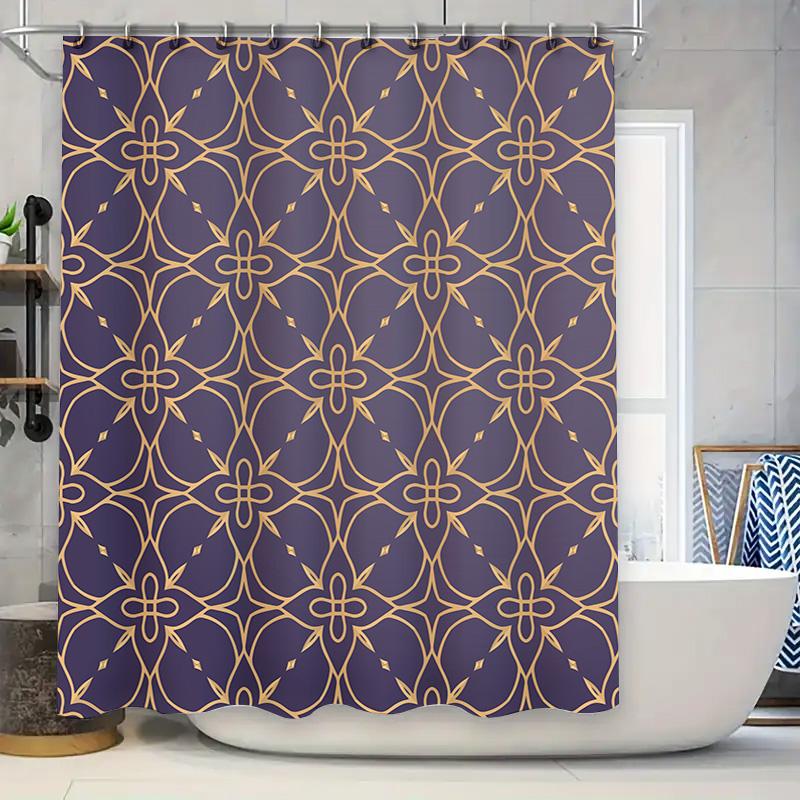 Luxury Gold Purple Shower Curtain Floral Pattern Decorative Bath Mat Set for Bathroom Accessories Extra Long Size Home Decor Ite