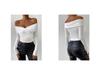 2024 European & American Autumn/Winter Women's Sexy Deep V Long Sleeve Pleated Off-Shoulder Top