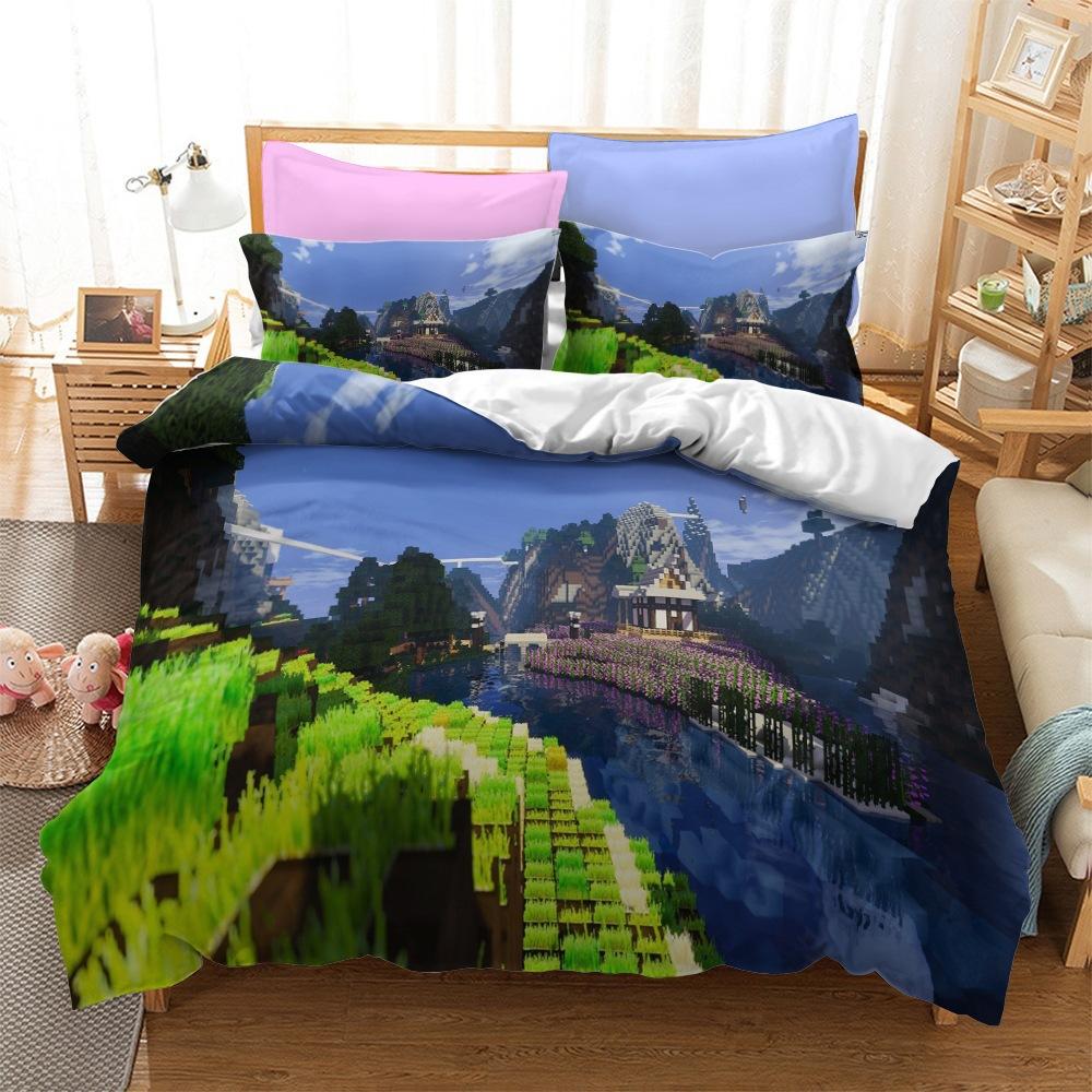 Roupa de Cama Minecraft Série Kit Três Peças Têxtil Lar Tecido Abrasivo Impressão Digital