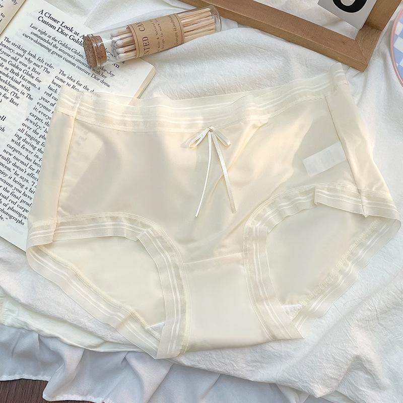 Plus-size Ladies Summer Sweet Lace Edge Ice Silk Cotton Crotch Antibacterial Hip-lifting Mid Waist Triangle Briefs
