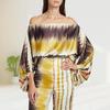 D9713 Women's Casual Satin Print One-Shoulder Top & Long Pants Two-Piece Set