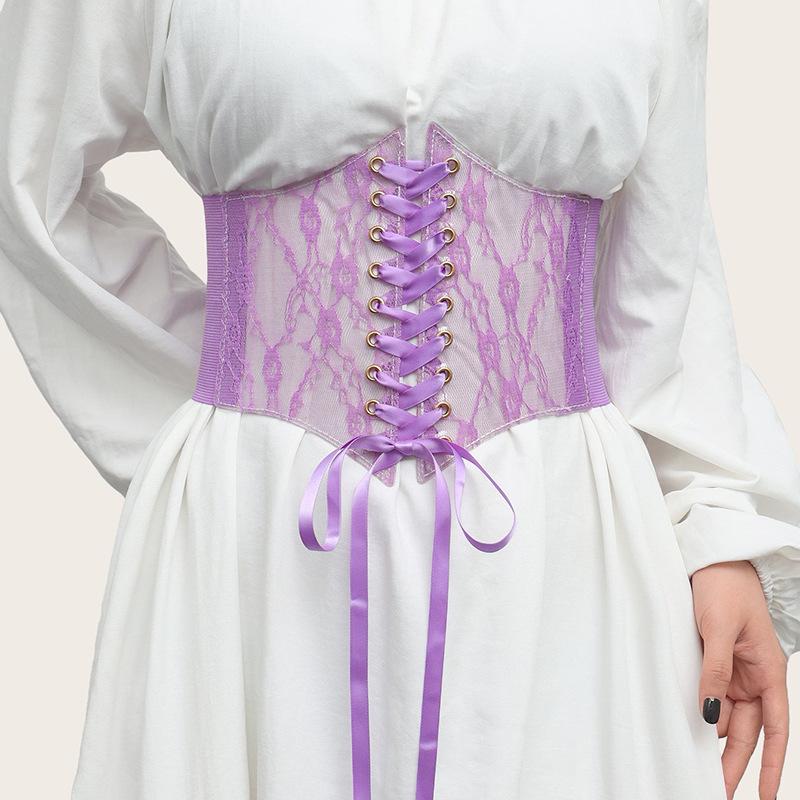 Wide Version Lace Waist Seal, Women's Versatile Dress Top Decorative Belt, Telescopic Elastic Belt