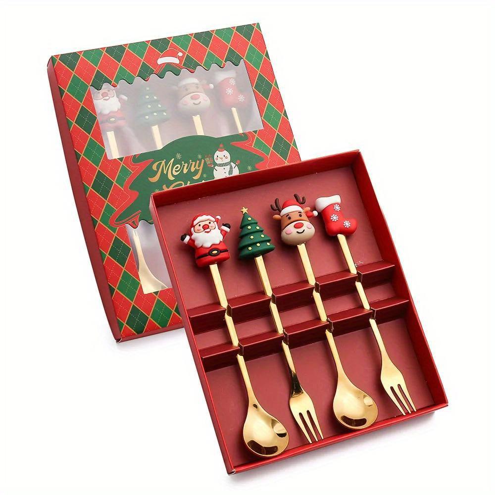 Christmas Spoons with Gift Box, Stainless Steel Stirring Spoon Tea Coffee Spoon with Christmas Pendant for Xmas Party