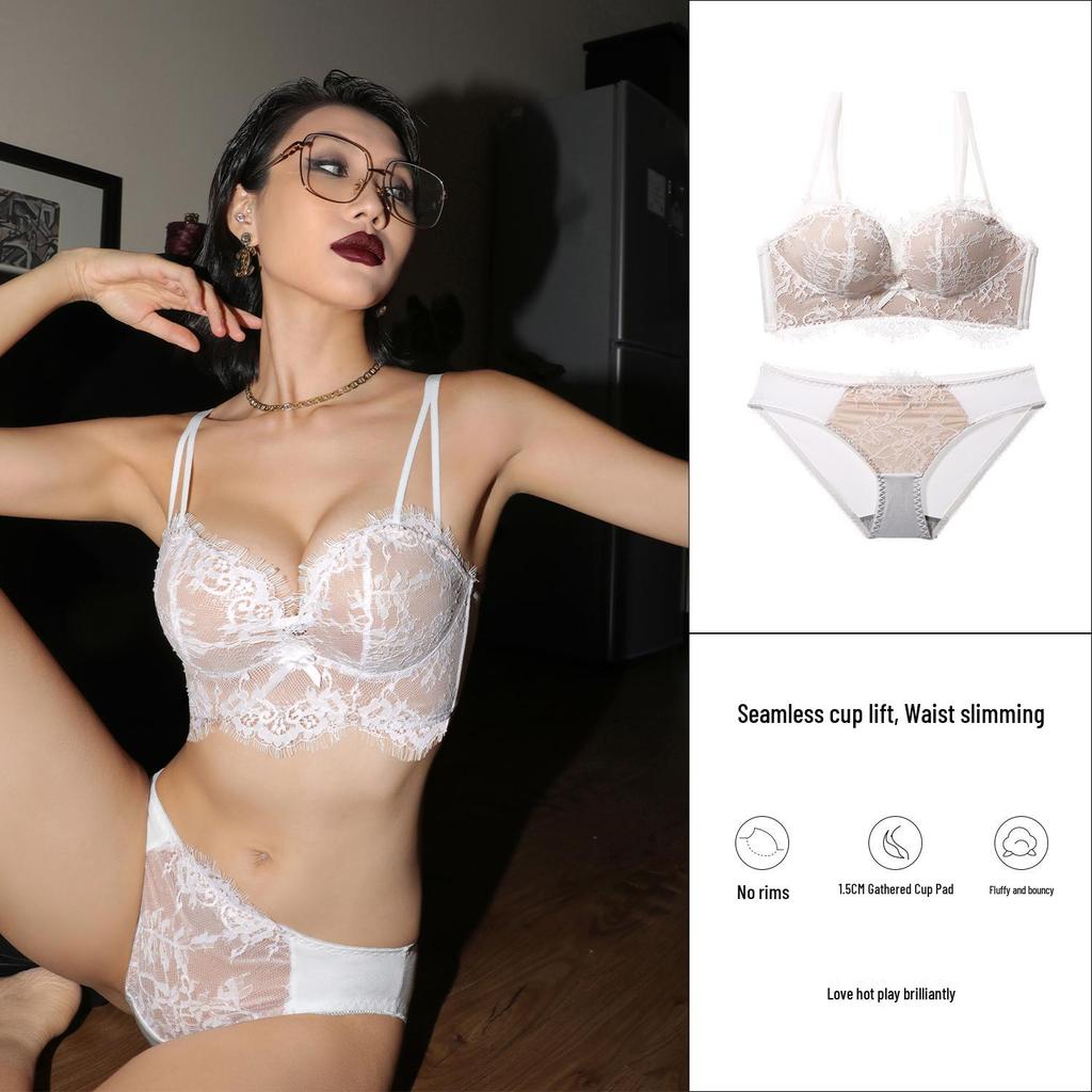 Women's Lace-Edge Wireless Bra Set for Small Chest Enhancement