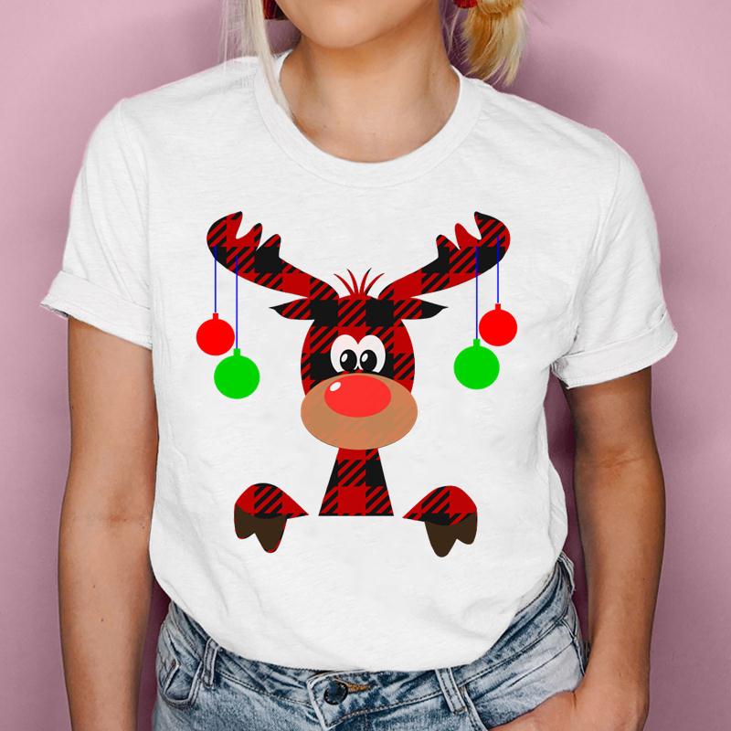 Graphic T-Shirt Women Plaid Deer 2022 