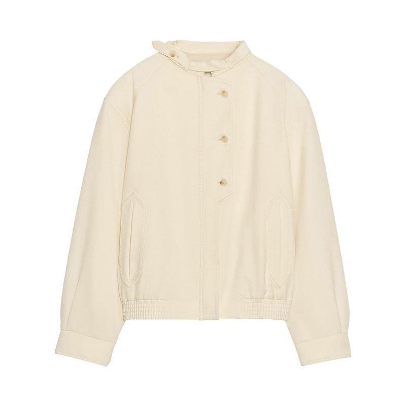 Zaprha 2025 Autumn New Small Turtleneck Solid Texture Button Long Sleeve Casual All-matching Outerwear 8114823