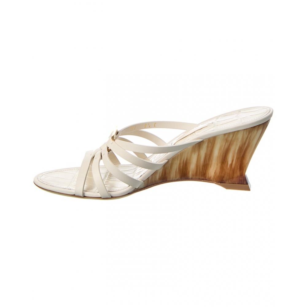 Salvatore Ferragamo Anemone Leather Wedge Sandal White