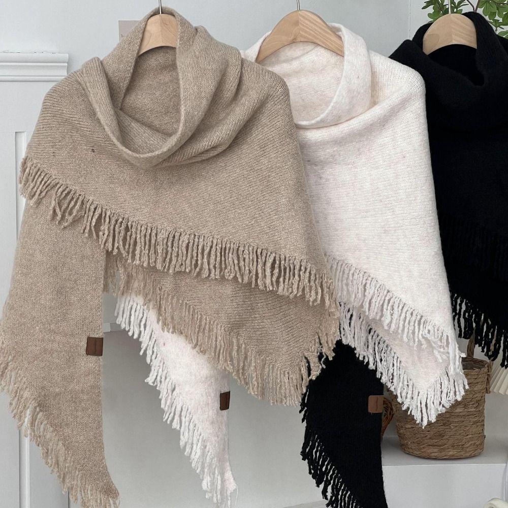 Windproof Knitted Scarf Wool Tassels Scarves Elegant Large Wraps Women