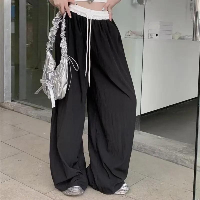 Women s Summer Loose Fit Black High Waist Wide Leg Quick Dry Trousers чёрный