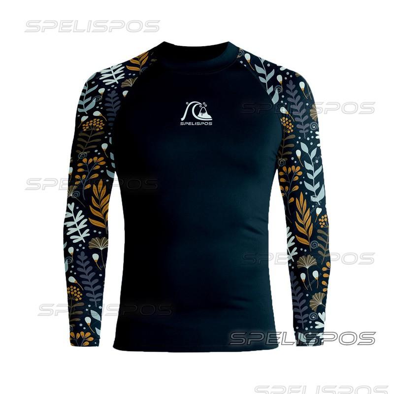 Ανδρικό Rash Guard με Μακριά Μανίκια UPF 50 για Surfing, Κατάδυση, Κολύμβηση, Αντηλιακή Προστασία, Γρήγορο Στέγνωμα, Κορυφή Στολή