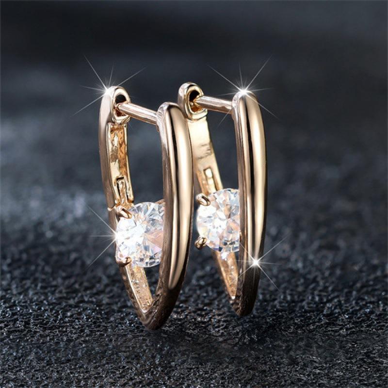 Hot Sale Classic Round White Diamond V-Shaped Simple Versatile Women s Earrings Jewelry
