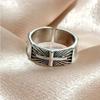 Vintage Alloy Cross Open Ring for Men Women Adjustable Sunburst Engraved Christian Religious Statement Zircon for Daily Wear