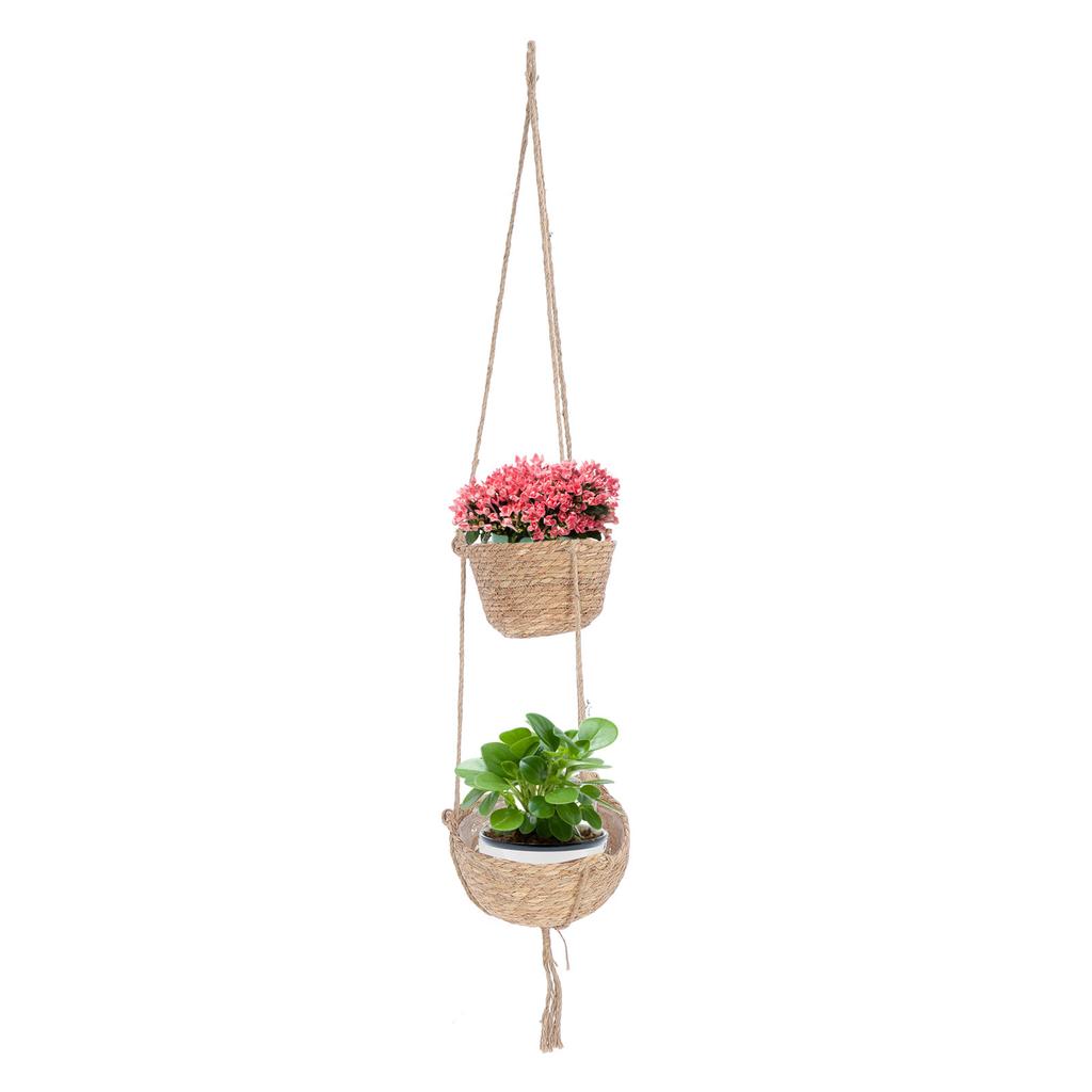 2 Tier Woven Hanging Basket, Hemp Rope Hanging Fruit Basket Flower Plants Wall Basket Single Body Multi Purpose for Living Room Bedroom, Wall Hanging