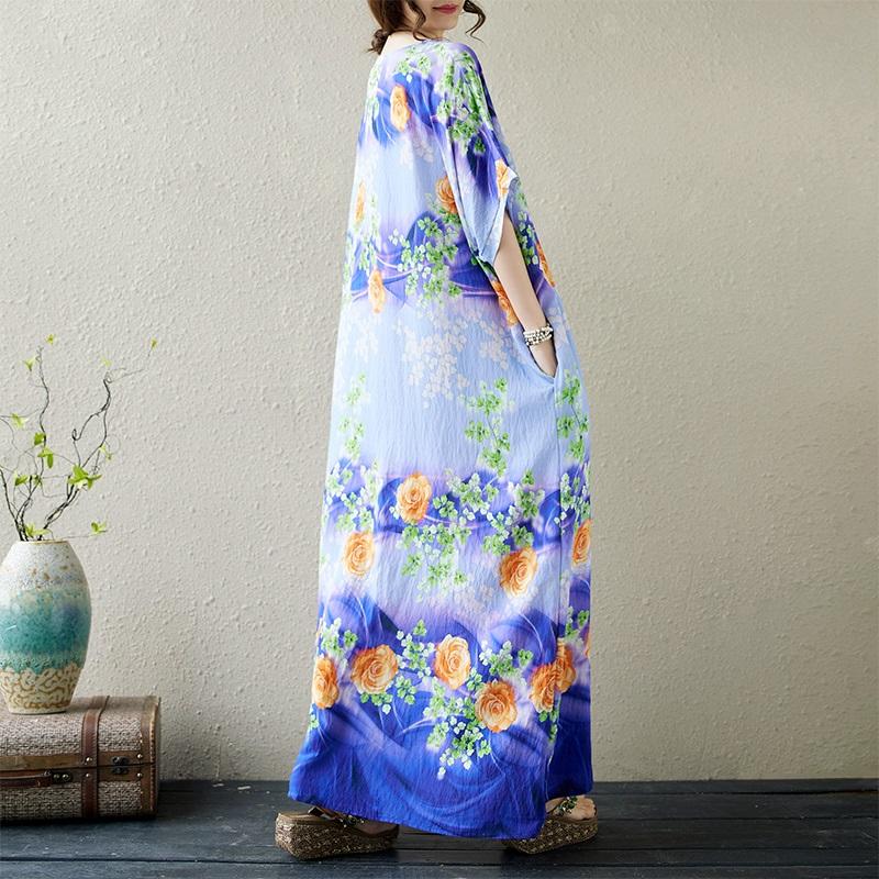 Kurzarm-Übergröße, Vintage-Kleid mit Blumenmuster, neu in Kleidern für Damen, lässig, locker, Maxi, lang, Sommerkleid