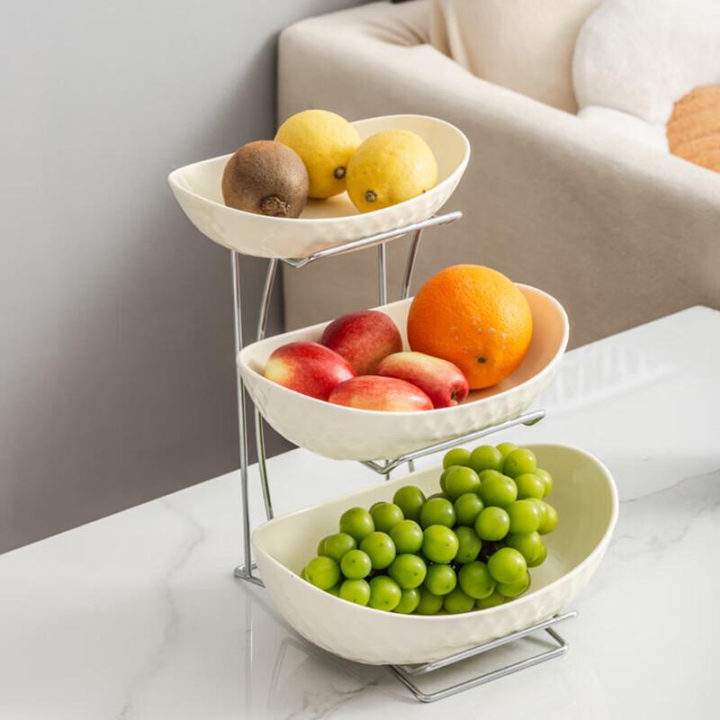 Pabei Three-Tier Ceramic Fruit Plate with Silver Stand
