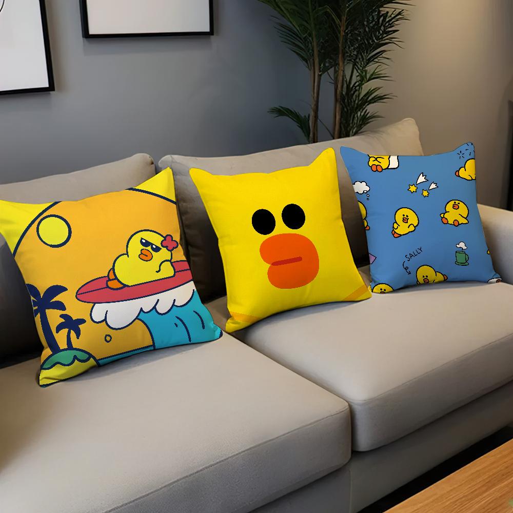 Cute Cartoon Art Duck L-line F-friends S-Sally Cushion Cover Soft Pillow Case for Sofa Living Room Home Decor Protective Covers