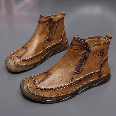 Ręcznie szyte Skórzane Męskie Botki Casualowe Skórzane Buty Męskie Botki do Kostki Buty na Zamek