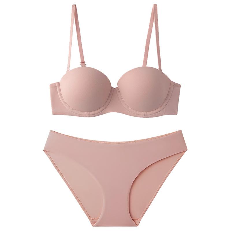 Summer sexy seamless underwear half cup smooth non-slip strapless underwear small breasts gather anti-sagging bra