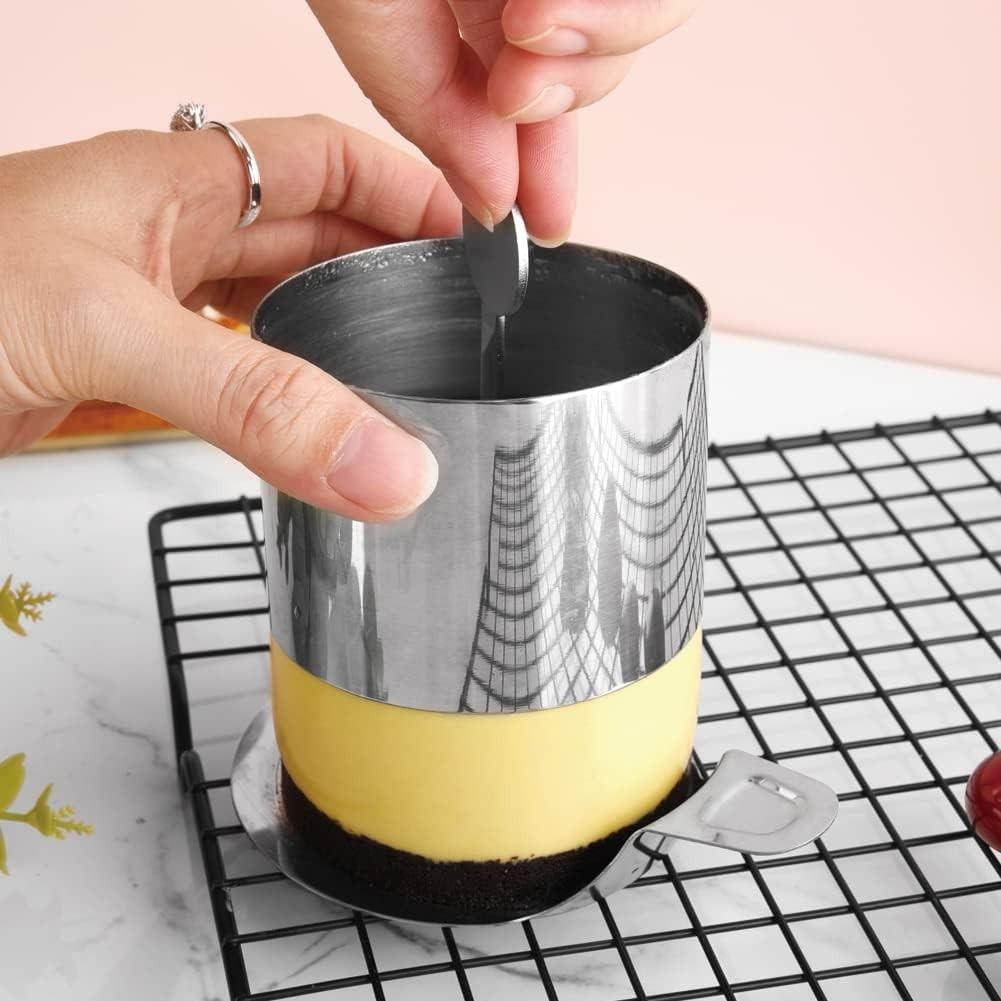 Stainless Steel Round Cake Molds 6-Pack, 7.5cm Mousse Ring Pastry Cutter with Cake Press and Lifter, Baking Ring for Dessert