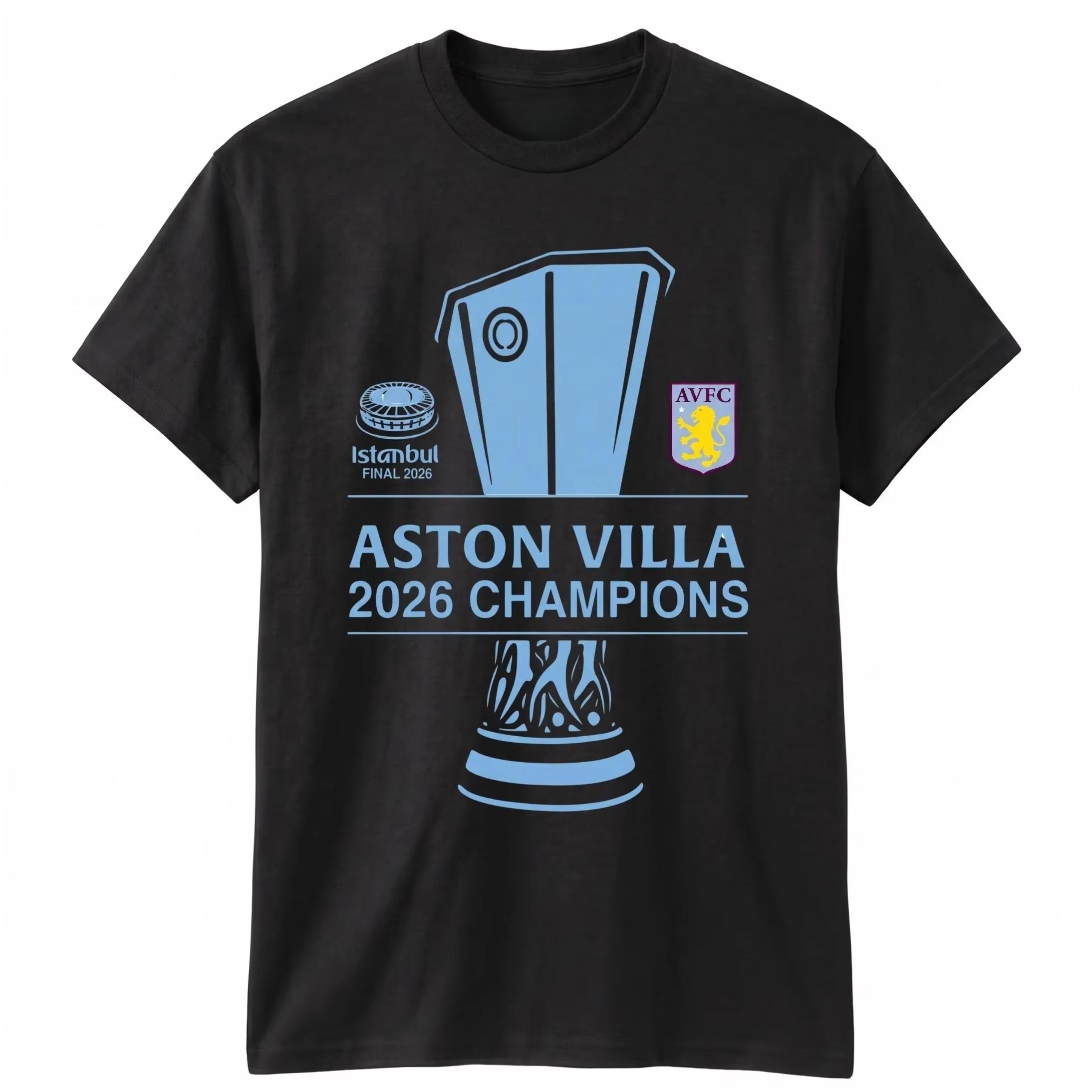 Aston Villa Champions Commemorative 2026 T-shirt Men and Women Summer Cotton Clothing Round Neck Hip Hop Streetwear Oversized Tshirt 4XL