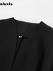 Women's Autumn Chic Elegant Slim Fit Waist Black Blazer Workwear V-Neck Suit Jacket