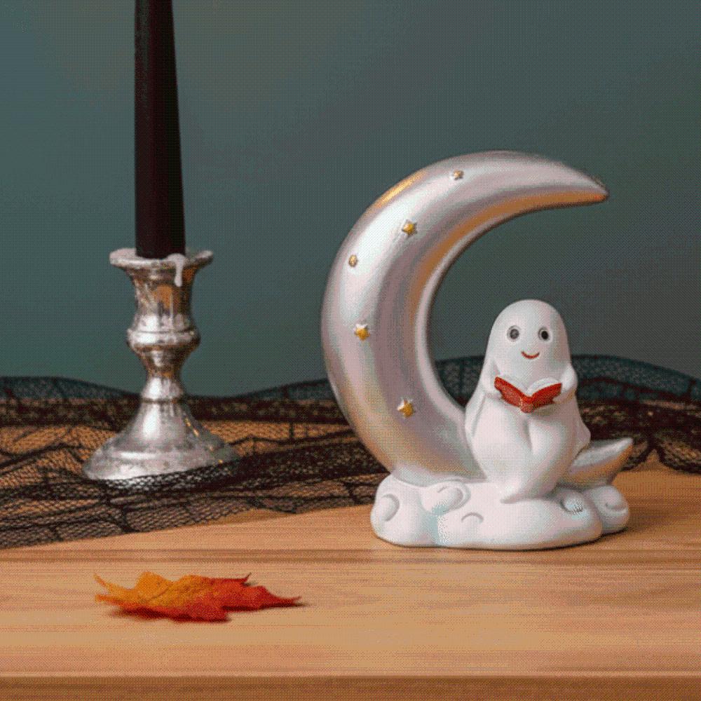 Compact Size Ghost Moon Table Decor Smooth Finish Halloween Resin Ornament Festival Gift