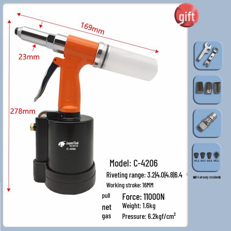 Industrial-Grade Pneumatic Rivet Gun for Aluminum Doors, Windows, and Ladders; Suitable for Stainless Steel and Large Core Pull Rivets