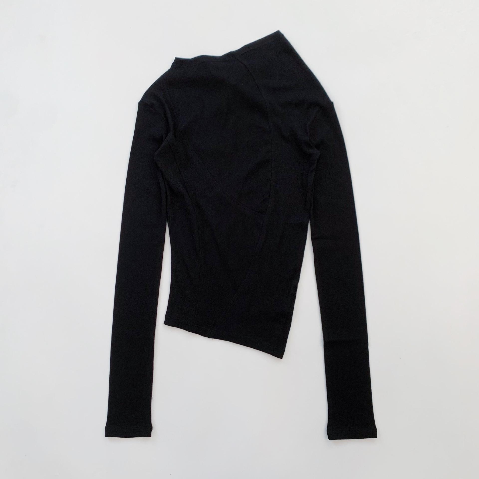 Korean Patchwork Solid Color Long Sleeve Slim Top Small