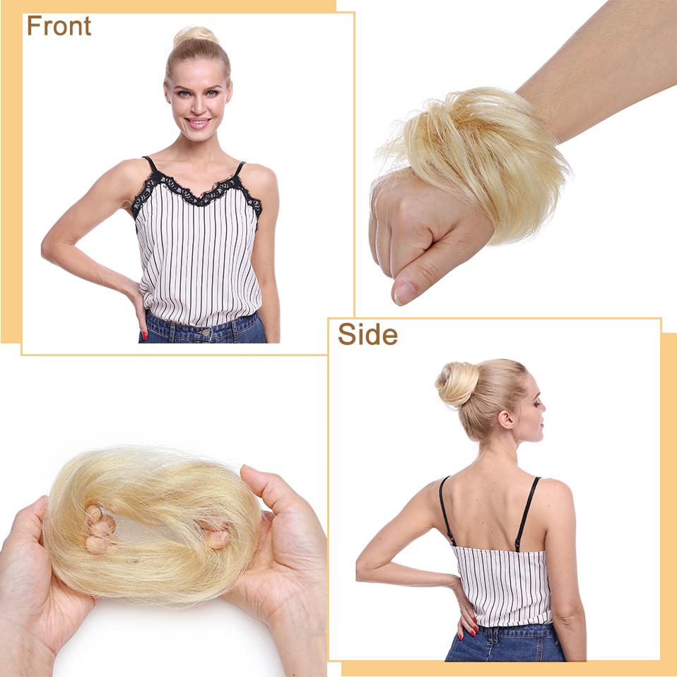 100% cabello humano moño Scrunchies Updos donut moño extensiones de cabello envolver cola de caballo