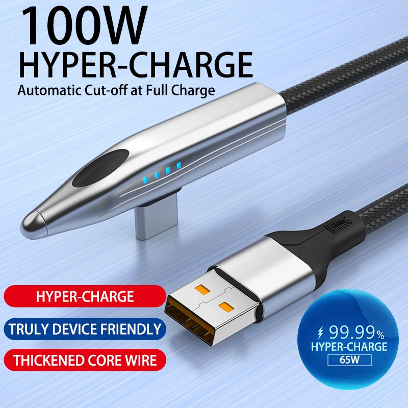 

240W 100W Bullet Train Shape Fast Charging Cable 90° Elbow Type C Charger USBA/Type C To Type C Cable for Samsung S25 iPhone 16 1.2m