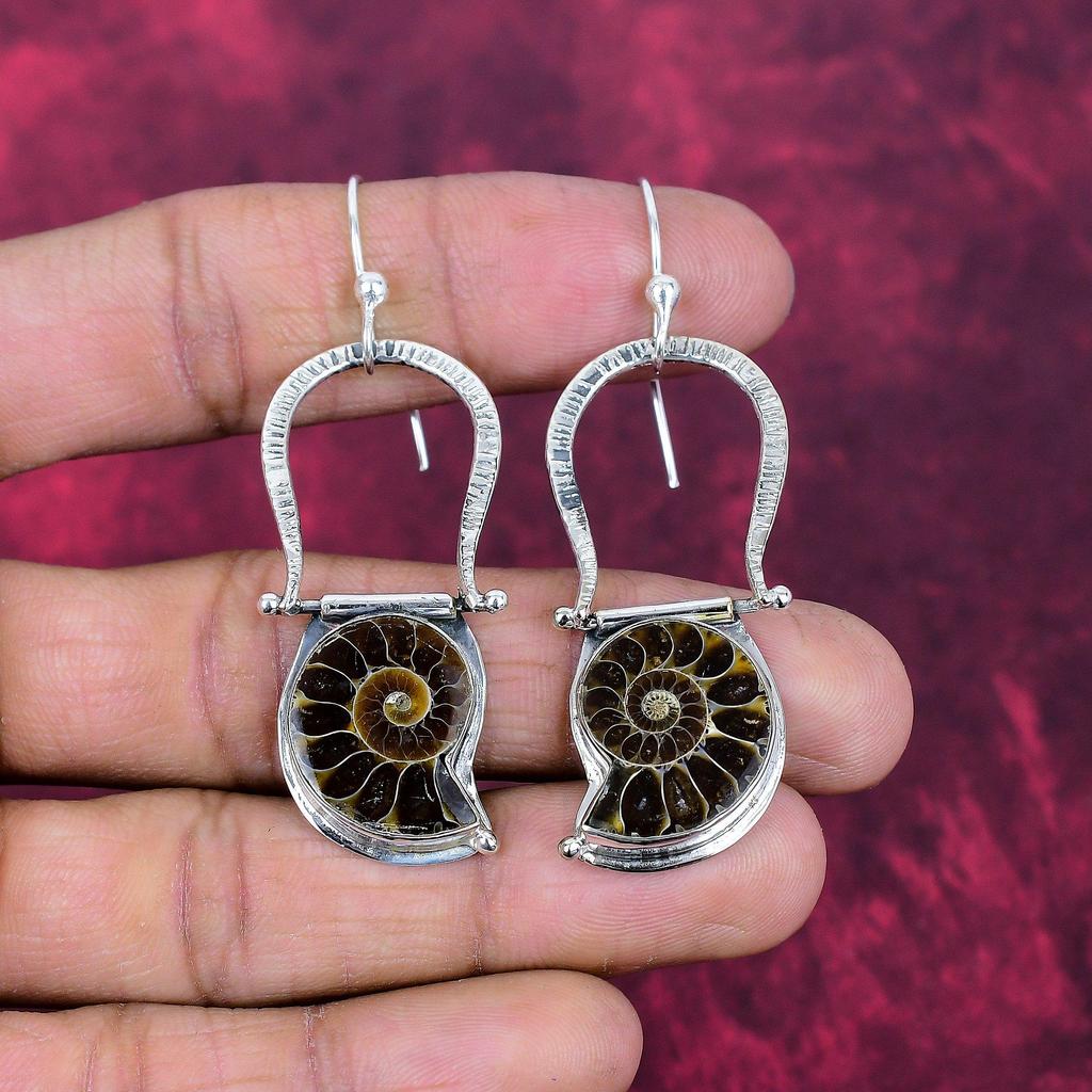 Ammonite Fossil Jewelry, 925 Solid Sterling Silver Earrings Jewelry, Handmade Earrings Gemstone Jewelry For Women