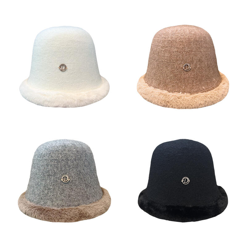 Женская меховая панама Зимняя теплая меховая панама BUCKET27_Ivory