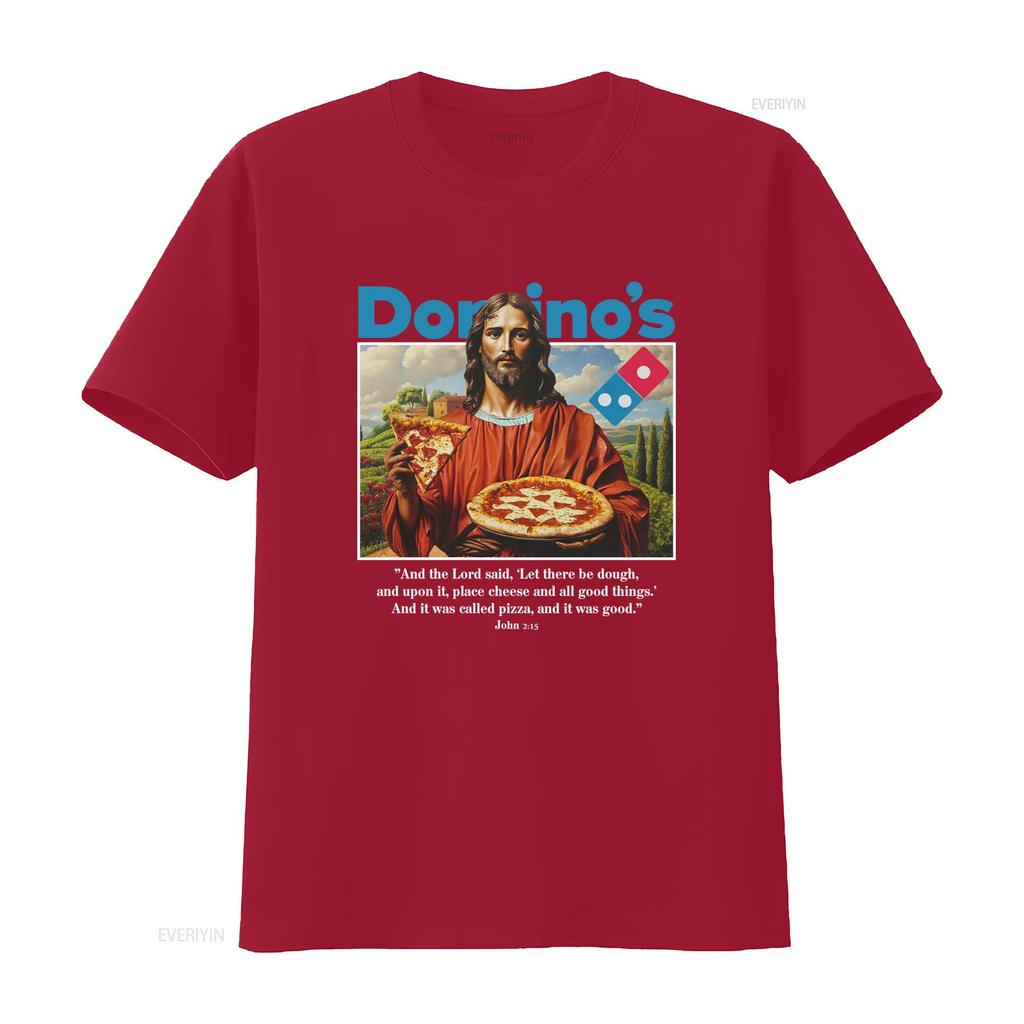 Dominos T Shirt Funny Jesus Pizza Design 55 vintage Washed designer clothes Unisex Stretched graphic Comfortable Stylish