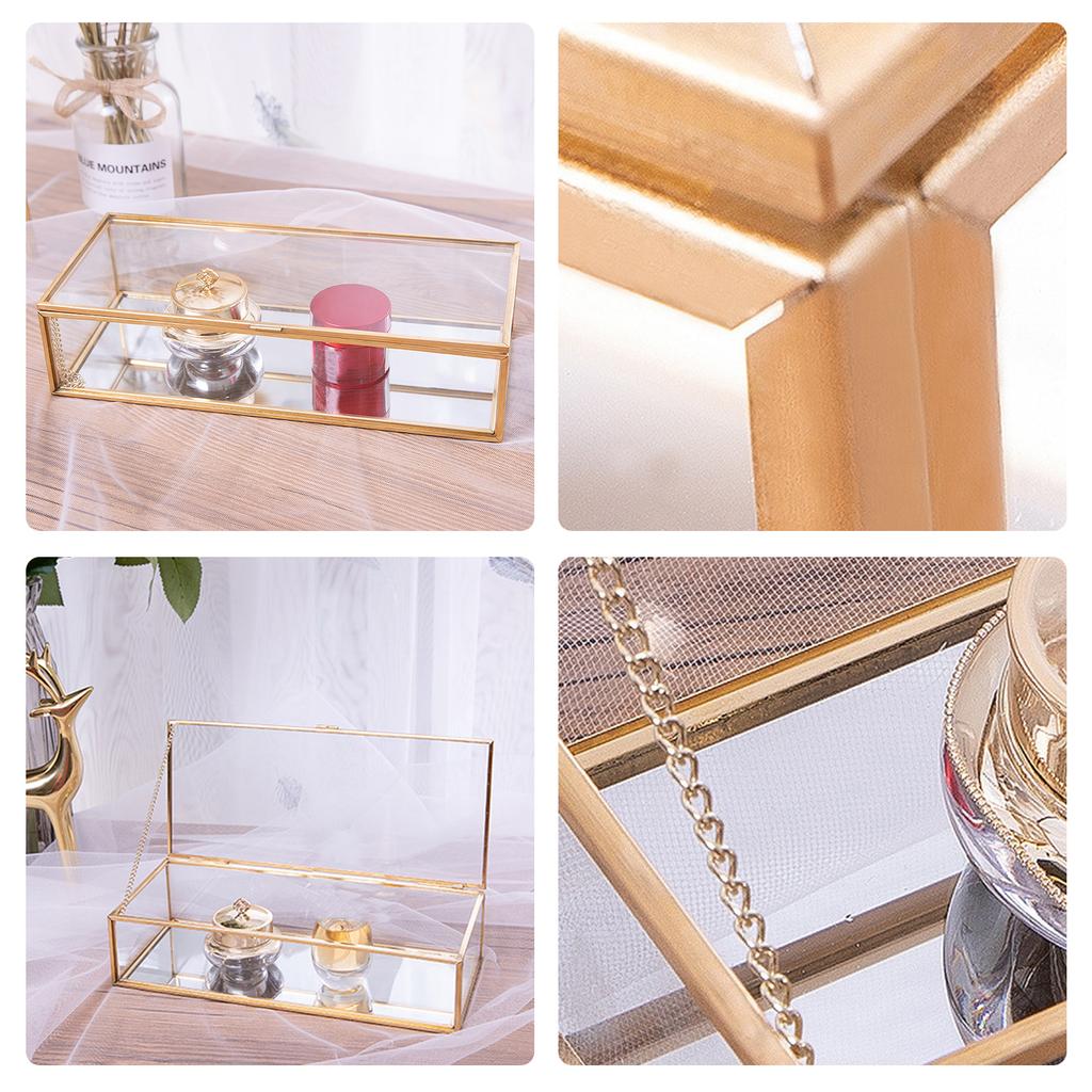 1/2Pcs Glass Jewelry Box Decorative Clear Vintage Jewelry Organizer Box with Hinged Lid For Displaying Jewelry Keepsakes Golden