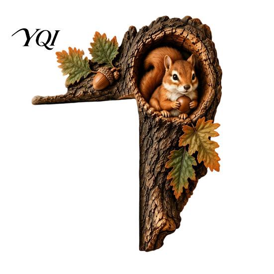 Unique Woodland Themed Gift Chipmunk Tree Hollow Door Topper, Animal Frame Decoration, 3D Wood Country Cabin Interior Accessory Cute Corner
